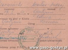 895.Zgloszenie do OZPN (Okregowy Zwiazek Pilki Noznej) Wieslawa Czerwinskiego (MZKS Kania Gostyn) - 15 maja 1967 r.