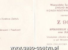 930. Zaproszenie na 90-lecie Spoldzielni Mleczarskiej w Gostyniu (20 grudnia 1979 r.)