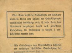 953.Karta zatrudnienia (Beschaeftigungskarte) w  Hucie Szkla w Gostyniu (Glashuette)-wystawiona 30 listopada 1940 r., wazna do 1 czerwca 1941 r.