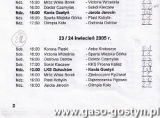 954.Terminarz meczowy wydany przez KS Lagrom Kania Gostyn (IV liga, sezon 2004-2005)